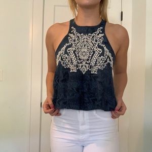 Blue tribal printed crop top